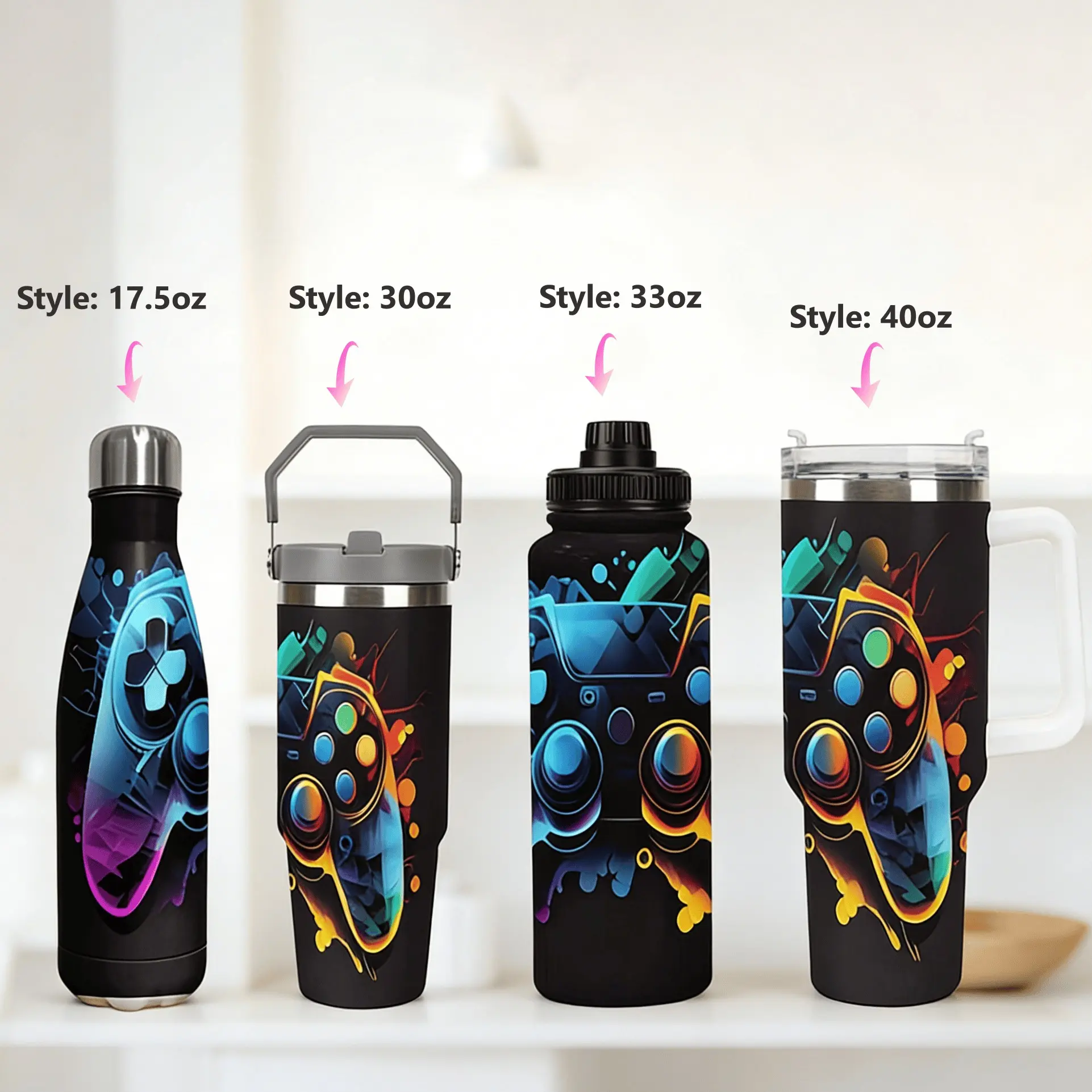 1pc 17.5/30oz Gamer Controller pattern Portable travel cup, Stainless steel insulated water bottle, Stainless Steel Drinkware, Insulated Cups, Keeps Drinks Hot/Cold for Hours, Large Capacity Vacuum Cup