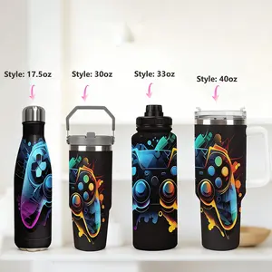 1pc 17.5/30/33/40oz Gamer Style Gradient Game Controller pattern Portable travel cup,Stainless steel insulated water bottle-Keeps Drinks Hot/Cold for Hours-Gamer Large Capacity Vacuum Cup, Cyberpunk Style Controller Themed Outdoor Camping Water Bottle