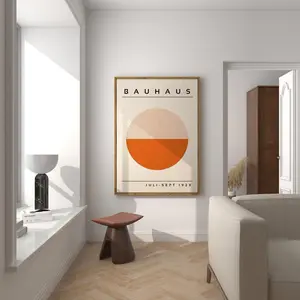 Vintage Bauhaus Poster Orange Minimalist Art Print Geometric Exhibition Poster Bauhaus Printable Wall Art Blue Mid Century Modern Print