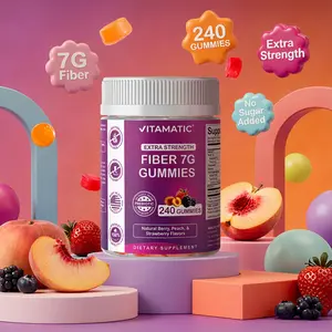 Vitamatic Fiber 7G Gummies for Adults, 240 Pectin-Based Gummies, Zero Sugar Added, Digestive Health & Regularity Support, Natural Berry, Peach & Strawberry Flavors