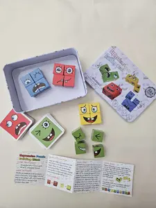 Face Change Wooden Building Blocks, Matching Cubes, Face Expression Blocks