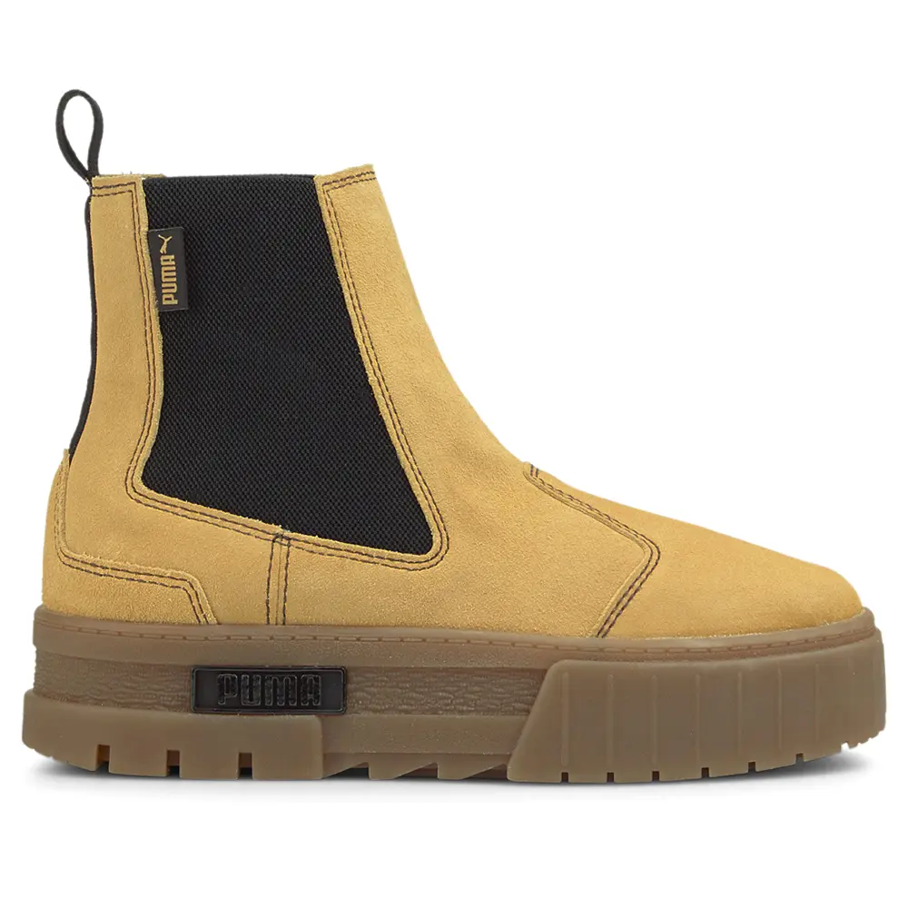 PUMA Womens Mayze Suede Round Toe Platform Chelsea Casual Boots Ankle Low Heel 1-2" - Beige
