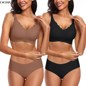 OEAK 2PCS Women Seamless Soft Push-Up Jelly Bralette Wireless No Underwire Comfort Full Coverage Everyday Bras