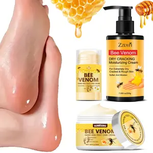 3pc Bee Venom Foot Care Cream Set, Contains Foot Cream Stick & Moisturizing Cream, Ideal for Dry Soles & Palms, Softens & Smoothes Skin