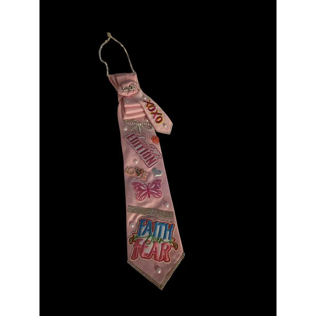 Lady of the Year Pink Tie with Butterfly and Rhinestones