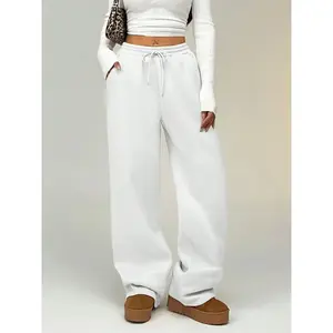 Women's Solid Drawstring Waist Wide Leg Sweatpants, Casual Comfy  Pants for Daily Wear, Ladies Bottoms for All Seasons