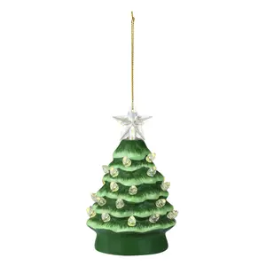 5 in. Ceramic Tree - Green with Clear White Bulbs