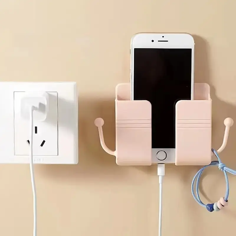 Adhesive Stand with Hook for Phone Charging Remote Control Holder, No Drilling Wall Mount Rack, Easy Access Storage Solution, Adhesive Cellphone Holder, Cell Phone Holders