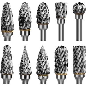 Carbide Burr Set   Bits Rotary Tool Bits 1/8" Shank 10 count Double Cut  Carving Accessories  Burrs Metal Grinding Engraving Polishing Porting Trimming