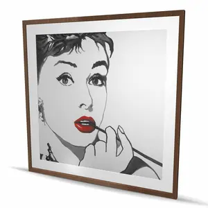 212 MAIN Classic Elegant Hepburn Icon Framed Wall Art - 48x48 in Matted Frame Audrey Hepburn Outline Artwork, Artistic Room Decoration Poster Print for Gifting
