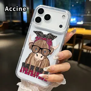 Hipster Highland Mama Pattern Magnetic Phone Case for iPhone 17 Pro Max 17 Air Non-Yellowing Clear Crystal Drop-proof Slim Silicone Shockproof Transparent Acrylic Large Hole Cover Supports Wireless Charging