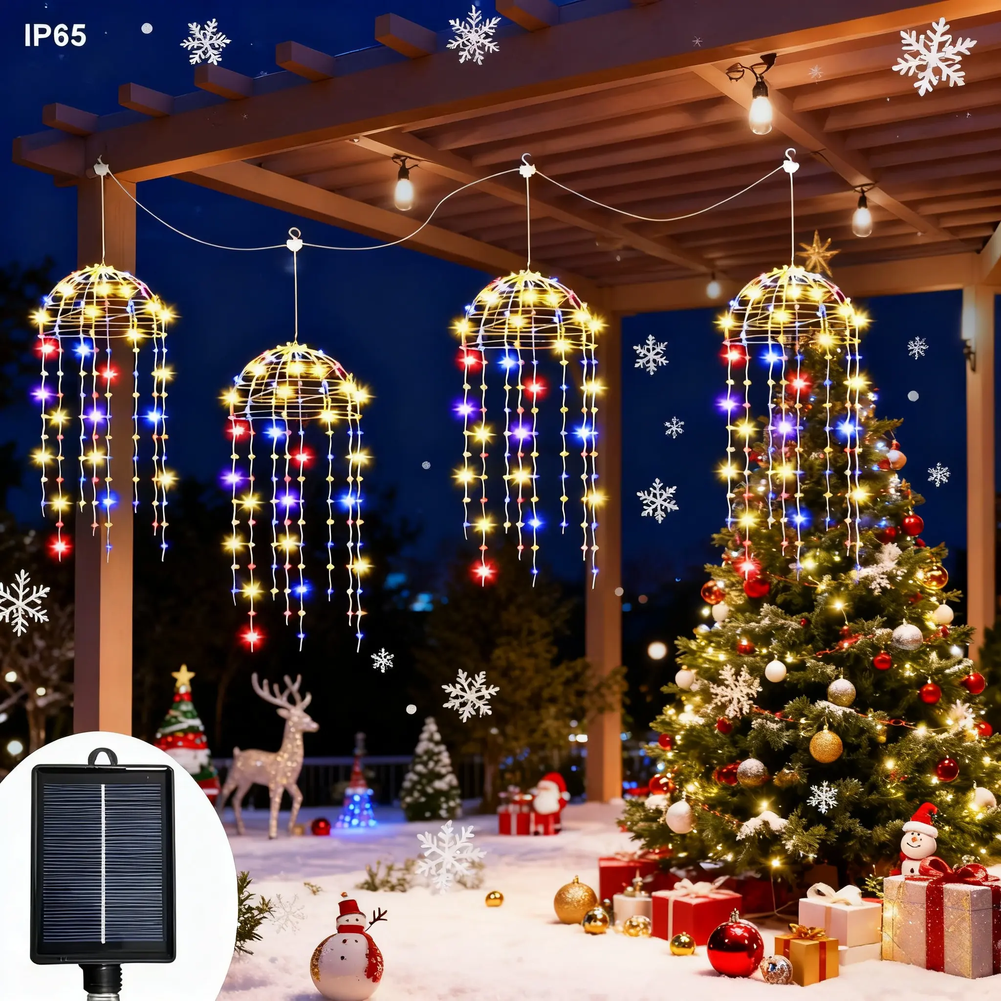 Solar Powered Jellyfish Pendant Lights Set, 256 LED String Lights, 8 Lighting Modes, Outdoor Solar Led Waterproof Fairy Lights, Patio Hanging Lights for Garden Party Wedding Pavilion Decor
