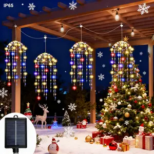 Solar Powered Jellyfish Pendant Lights Set, 256 LED String Lights, 8 Lighting Modes, Outdoor Solar Led Waterproof Fairy Lights for Garden Party Wedding Pavilion Decor