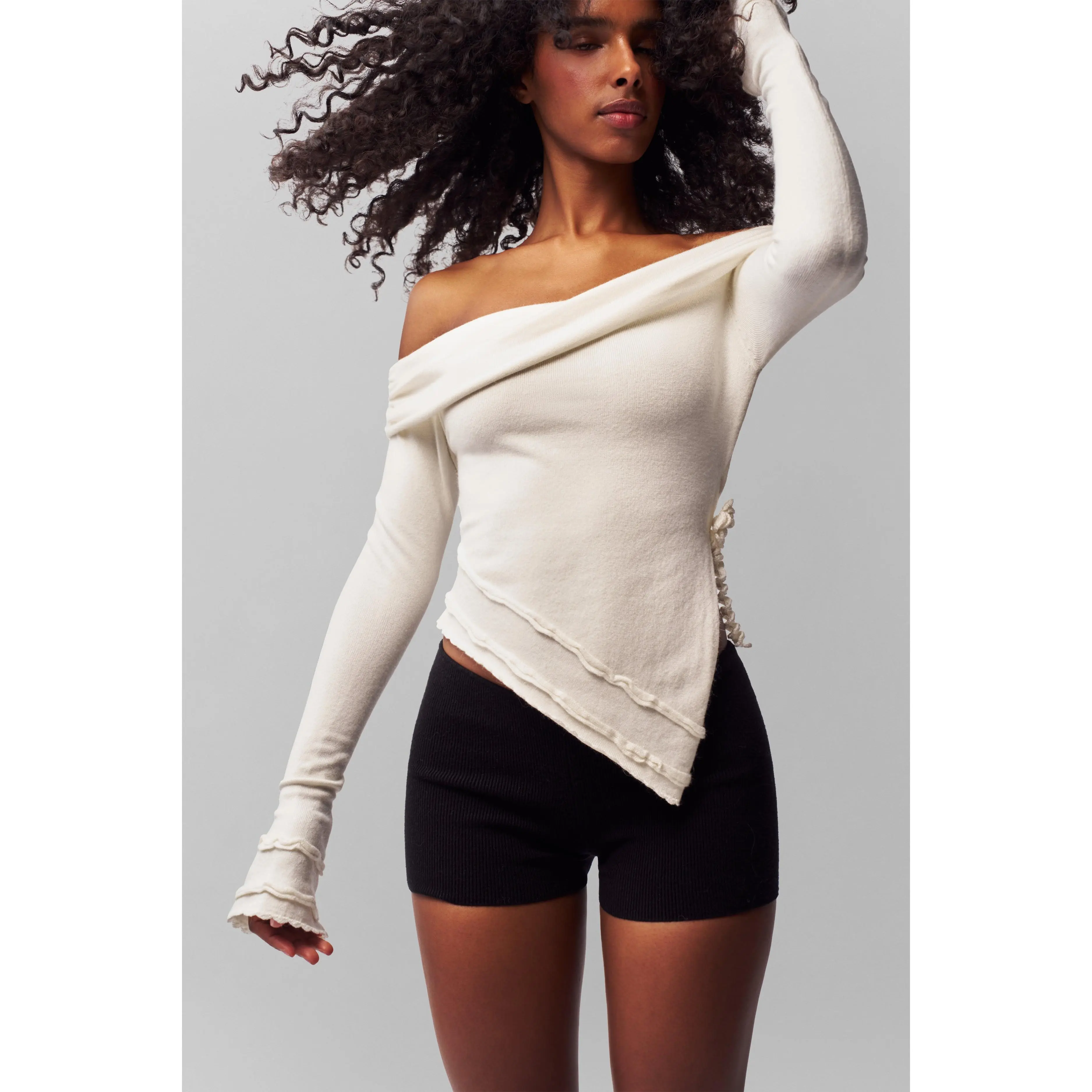 SOLOV／ FOLD LACE UP TOPS Soler Fold Over Knit Top - TikTok Shop