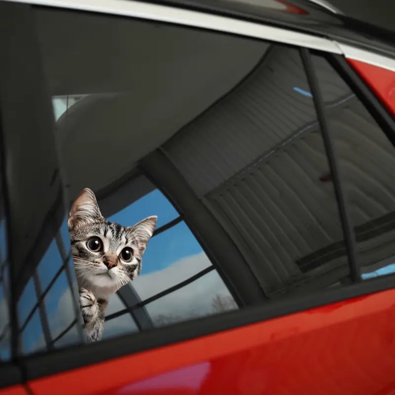 Playful Sneaking Tabby Cat Car Window Sticker - Automotive Exterior Accessory for Pet Lovers, Car Window Stickers, Playful Car Stickers