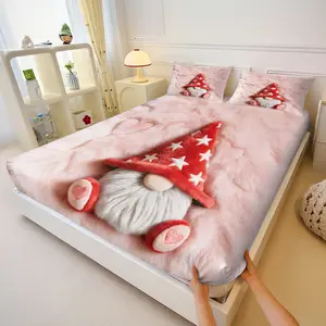 3-Piece Fluffy Plush Bed Sheet Set, 3D Star Hat Pattern, Soft Microfiber Elastic Deep Pocket, Heart Decor, Girls Bedroom Dorm Room Decoration