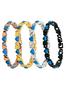 Antique Red Copper Brushed Heart-Shaped Full-Magnet Bracelet for Men, Simple and Stylish, Adjustable, with Turquoise Stone, Stackable Bracelets