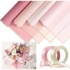 Flower Wrapping Paper and Ribbon Set 36 Sheets Bouquet Wrapping Paper with 50 Yards Double  Satin Ribbon for Flower  DIY, Florist Supplies(Romantic Color)