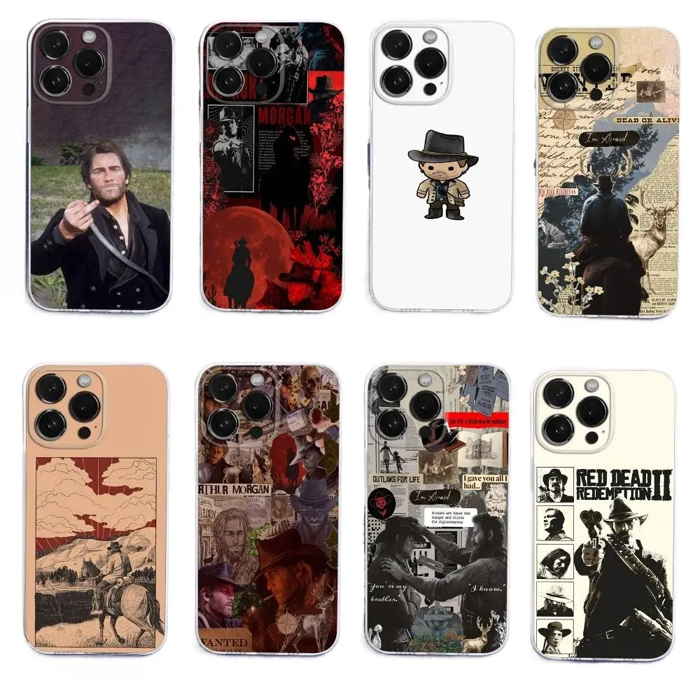 Red Dead R-Redemption Morgan RDR Phone Cases For iPhone 17 Promax Pro Air 16 Plus 15 14 13 12 Transparent Shockproof Protective Cover Smartphone Cellphone