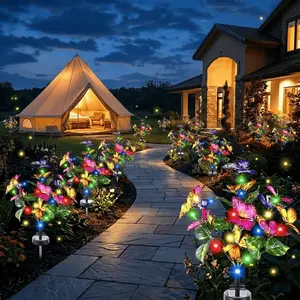 Outdoor Solar Garden Decorative Lights (3–6 Pack) — Featuring 40 Colorful Butterfly-Shaped LED Bulbs. Waterproof Design; Ideal for Courtyards, Patios, Pathways, Porches, and Lawns. A Perfect Mother's Day Gift.