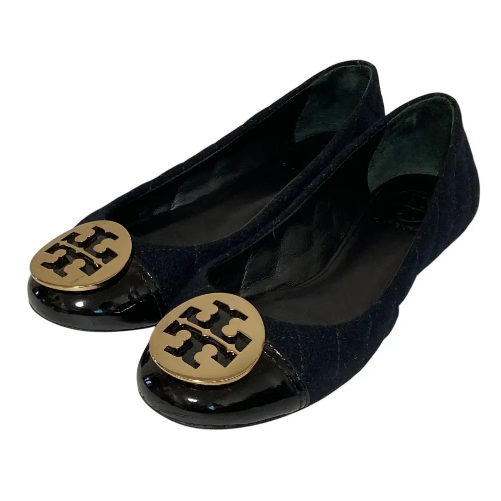 Pre-owned Tory Burch Patent Leather Small Leather Goods Quilted Flats