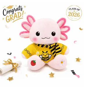 13-Inch Axolotl stuffed animals Plush Toy with Bee Sweater & Scarf – Cute Graduation Gift for Kids, Girls & Boys, Perfect Kindergarten/Preschool Graduation Keepsake