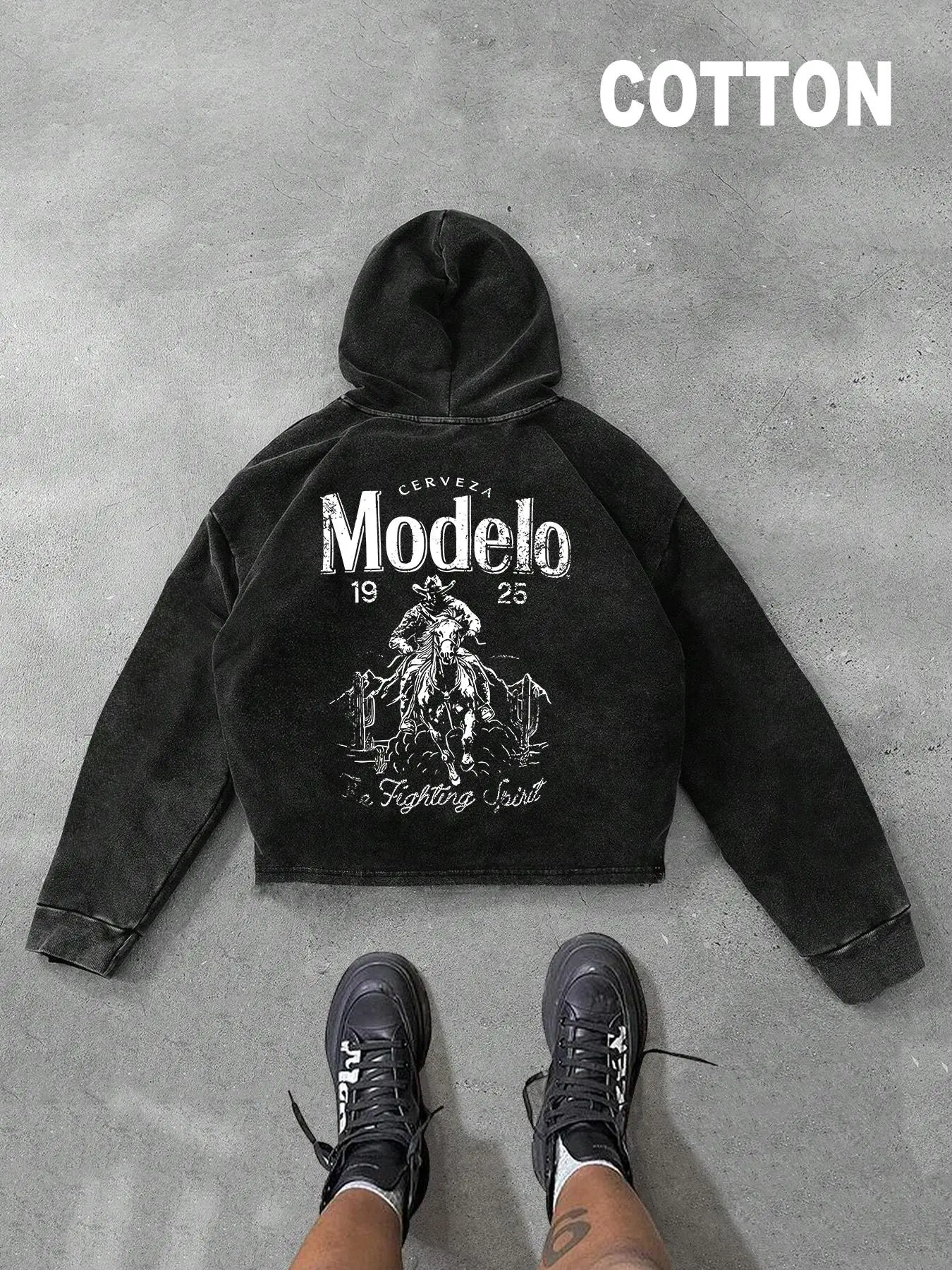 Unisex's Modelo Print Hoodie, Casual Loose Thermal Lined Hooded Sweatshirt for Daily Wear, Unisex's Top for Fall & Winter, Man, Graphic Sweatshirt