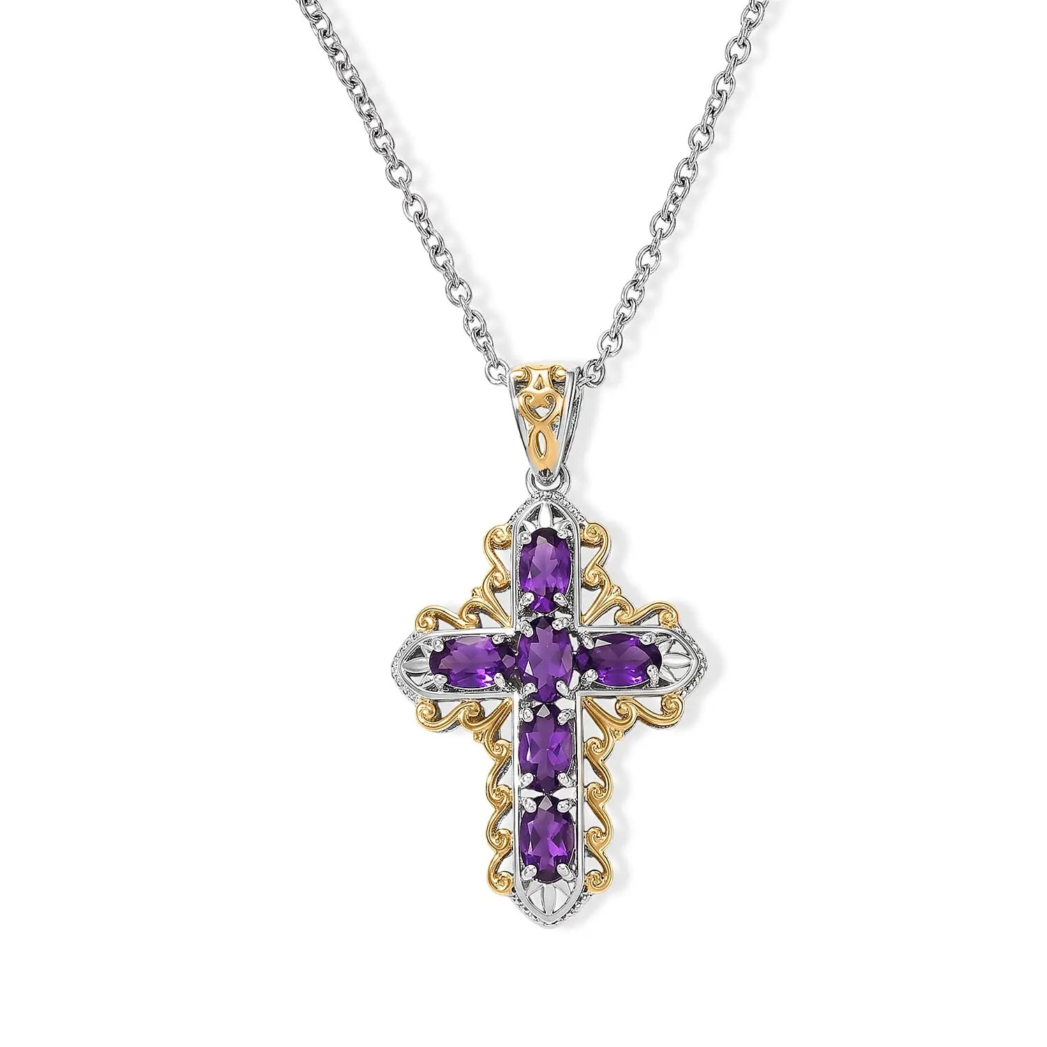 EverTrue African Amethyst 1.35 ctw Pendant in 18K YG Plated and Platinum Bond with Stainless Steel Necklace 20 Inches