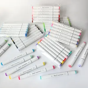Bianyo Build Your Own 36 Favorite Colors Brush Marker Set, Markers for Coloring, Art Supplies, Includes 36 Stickers, Great for Diamond Art Supplies & Coloring Lovers Colorful Illustrations Artist Bundle