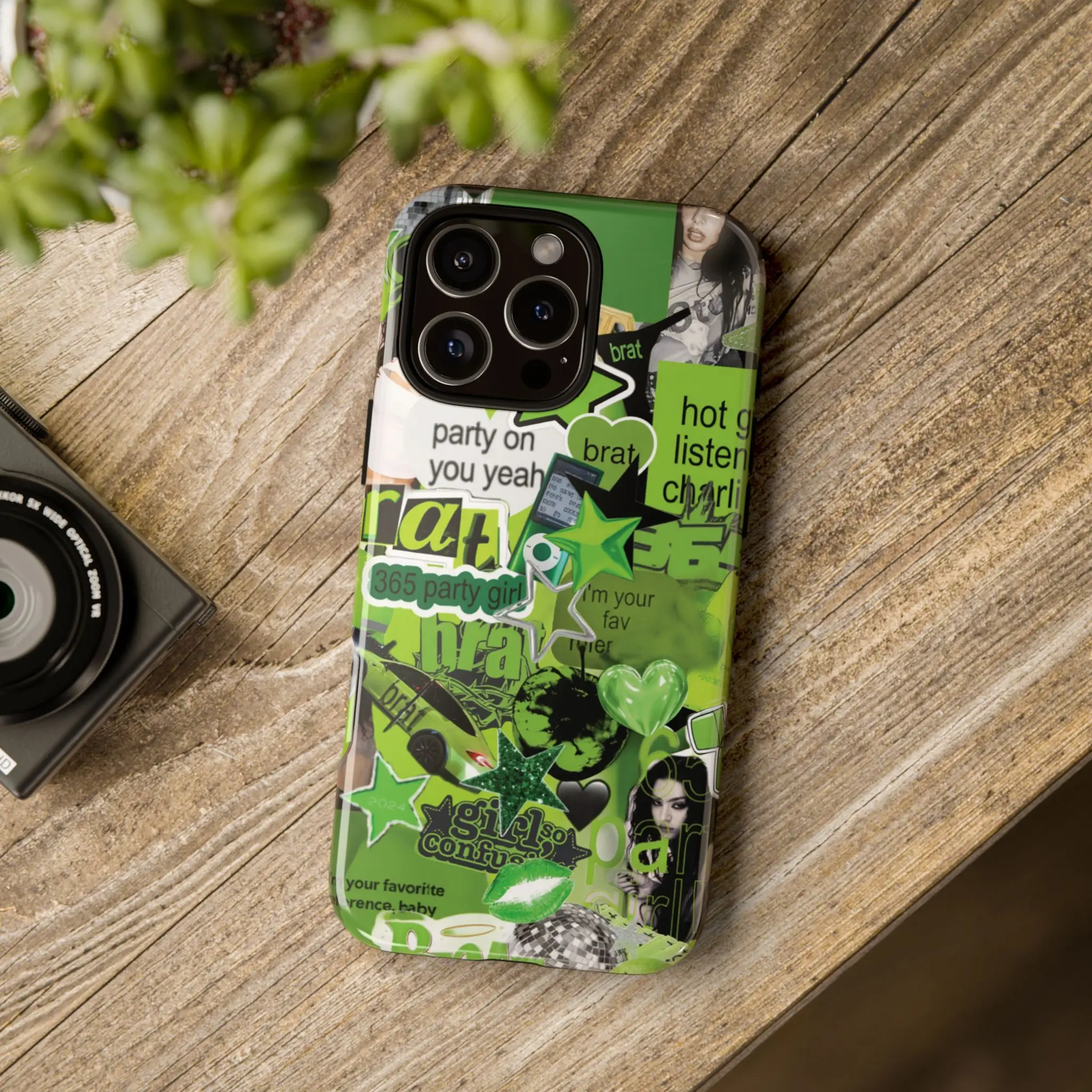 Brat Party Collage Case – Vibrant Pop Art Green Aesthetic Design Protective Tough Phone Case, for iPhone 16/15/14/13/12/11/17 Pro Max, Samsung Galaxy & Google Pixel 7A/8/8 Pro