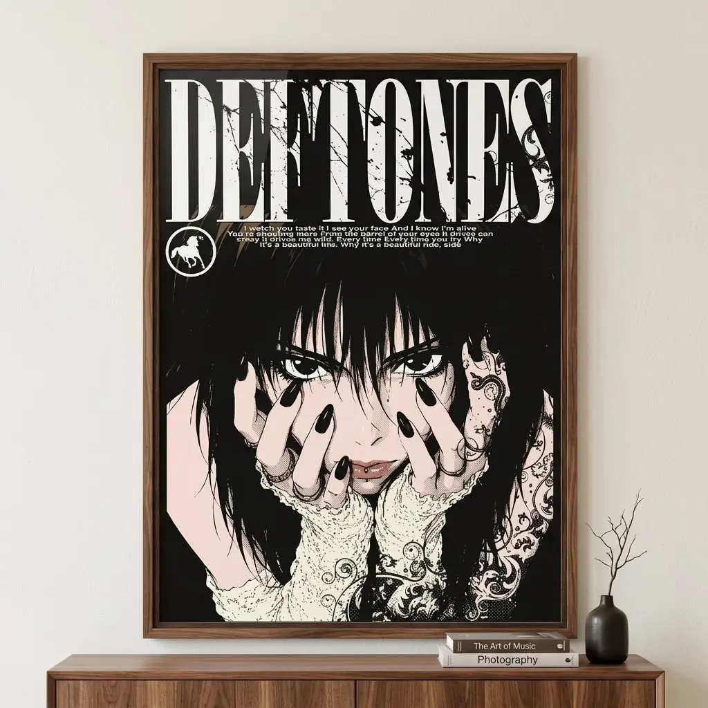 Deftones Inspired Poster, Alternative Metal Wall Art, Black Gothic Aesthetic Print, Dark Music Room Decor, Rock Lover Gift Artwork