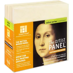 Unprimed Basswood Artist Panel, 1-1/2" Cradled Profile, 4"x4"