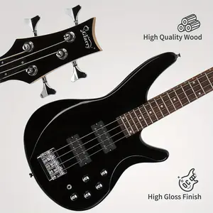 44 Inch GIB 4 String H-H Pickup Laurel Wood Fingerboard Electric Bass Guitar with Bag and other Accessories Black