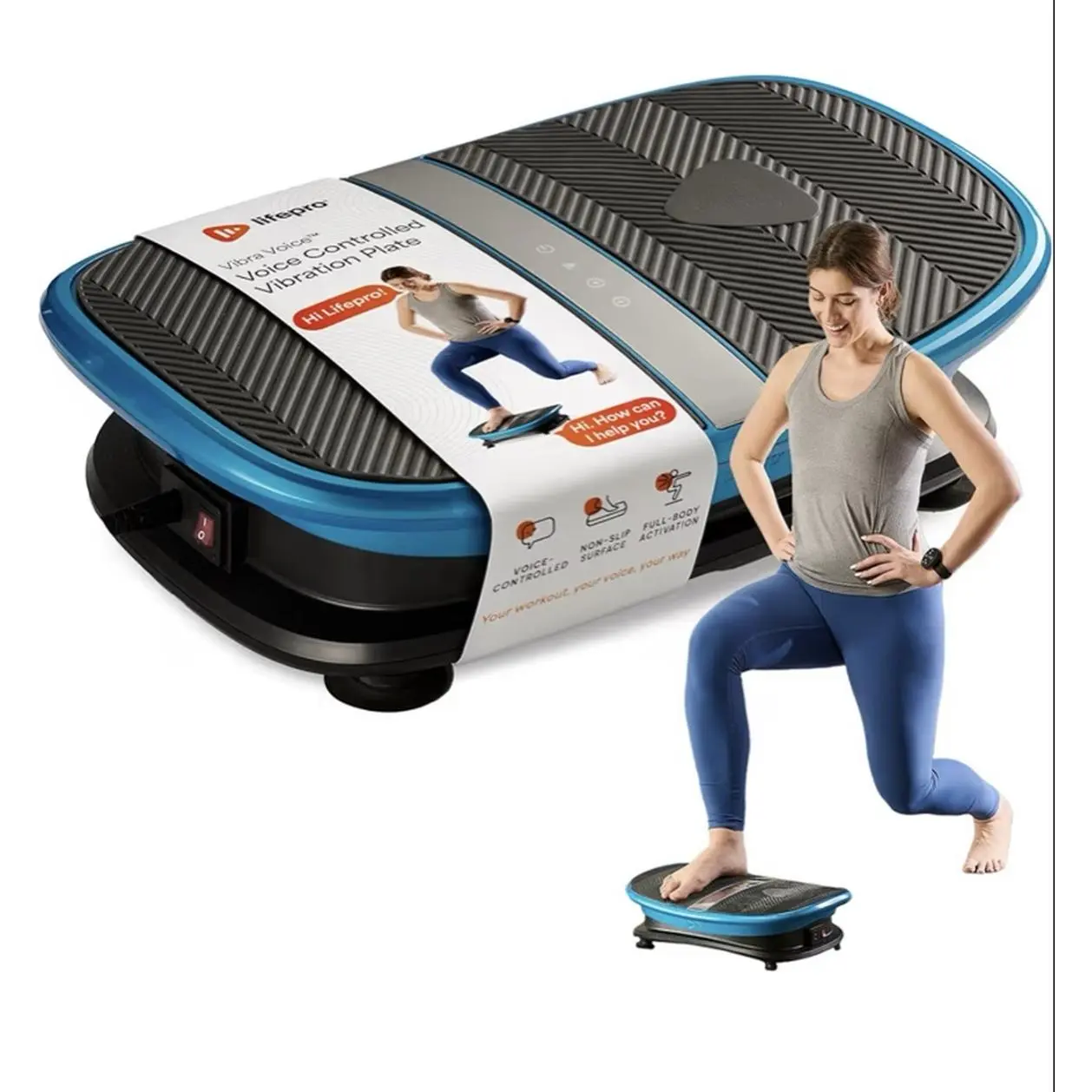 Lifepro Vibra Voice Vibration Plate Exercise Machine with Voice Control & Heat Function 30 Speed Levels for Lymphatic Drainage