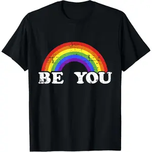 Be You with Rainbow Flag for Gay and Lesbian Pride Month T-Shirt Small Pure Cotton Graphic Tees Menswear Top: Gifts for Men & Women