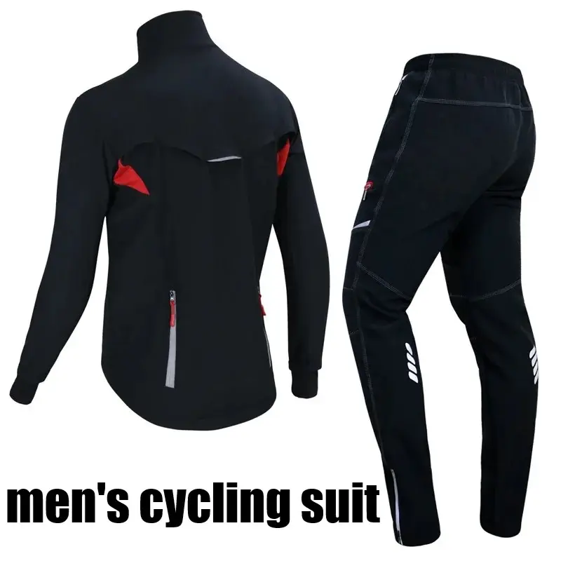 Cycling Suit Men's Bodysuits - Black Long Sleeve with Red Accents and Pants