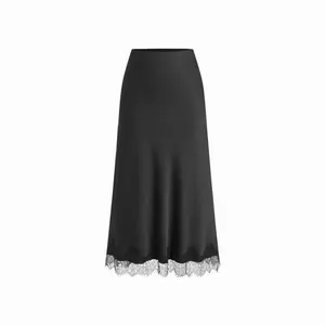 Cider Satin High Rise Lace Panel Maxi Skirt