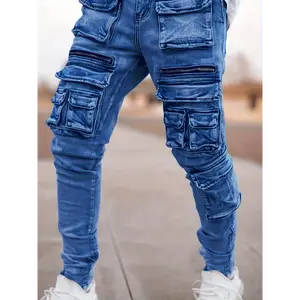 Multi-Pocket Skinny Fit Cargo Denim Pants for Men/Women - Street Style Fashion Trousers Jean Menswear