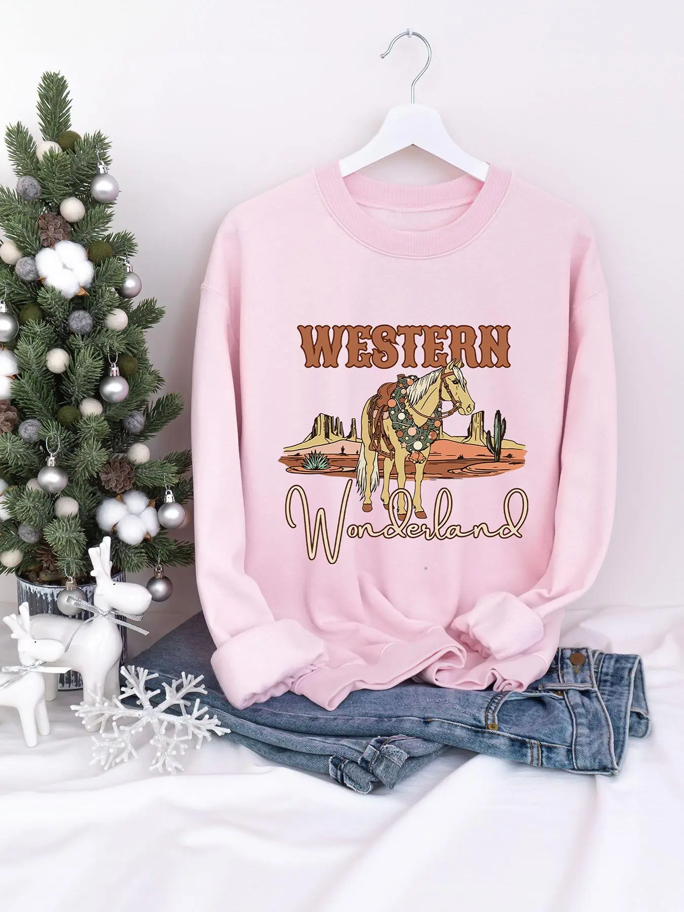 Women's Western Cowboy Letter Print Crew Neck Pullover, Casual Long Sleeve Sweatshirt for Fall & Winter, Women's Clothes for Daily Wear