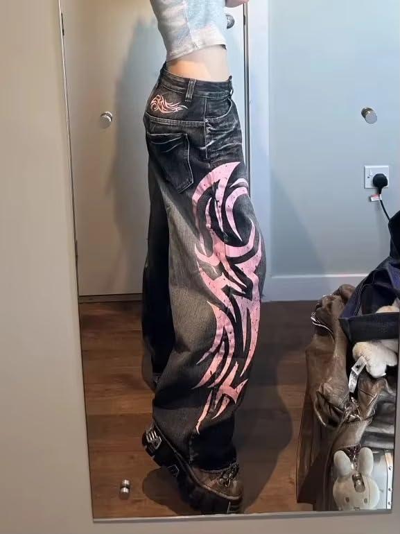 Y2K Street-Style Wide-Leg Denim Jeans for Women and Men, Unisex Comfortable And Loose-Fitting Casual Pants,Suitable for Streetwear Trouser, Daily Wear, Parties, and Outdoor Scenes.Harajuku Hip-hop Womenswear Bottom for All-Season