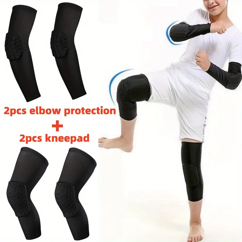 Youth (12-14 Years Old) 4-Piece Protective Gear Set - Pull-On Polyester Blend Kneepads & Elbow Pads for Skating, Riding, Kneepad