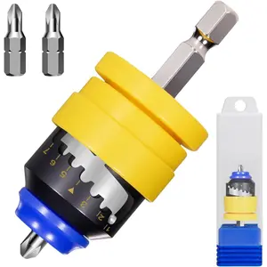 7-Level Adjustable Depth Drywall Screw Setter with 2 Replacement Drywall Bits & Magnetic Holder, Converts Drills to Screw Guns, Compatible with Electric/Impact Drills, for Drywall/Deck/Plywood