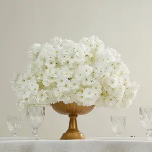 Pre-Arranged Artificial Cherry Blossom Wedding Centerpiece, 20" White Silk Flower Ball Arrangement for Event & Table Décor