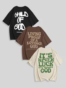 Women's Breathable Casual T-Shirt, Loose Fit Round Neck Design, Text Print, Daily Wear, Fashion Comfort Versatile Top, 3 Pack