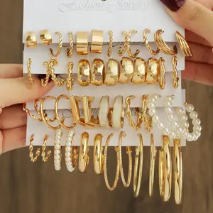 Geometric Earring Set Gold Stackable Non Tarnish Women Daily Minimalist Jewelry