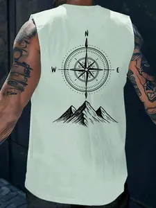 Men's Summer Casual Printed Vest, Fitted Knit Fabric for Comfortable Wear, Moderate Thickness for Warm Weather Style, Stretch, Menswear