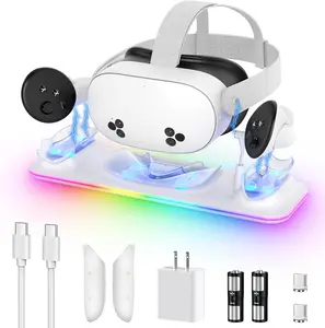Dock for Meta Quest 3S/Quest 3,  PD 18W Fast  Station for Oculus 3S Accessories with RGB Light,  Charger Stand for Headset/Controller with 2 Rechargeable