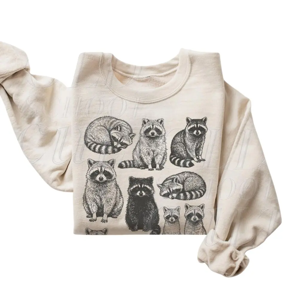 The Raccoon Vintage 90s Tattoo Style Sweatshirt, Retro Cute Trash Panda Y2k Pullover Shirt, Retro Tattoo, Menswear Top, Womenswear Top Underwear Streetwear