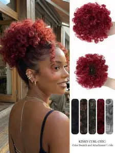 Women's African Curl Claw Clip Ponytail Hair Bun, Instant Volume Updo, Short African Curl Claw Clip Ponytail Extension, Kinky Curl Chic
