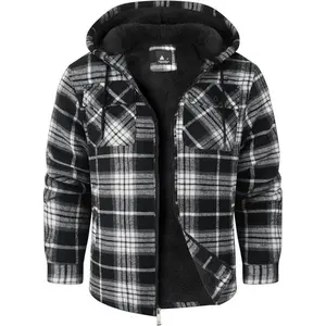 Men's Flannel Jacket Sherpa Lined Hoodies Zip Up Fleece Plaid Shirt Jackets Winter Outdoor Coat Warm Outwear